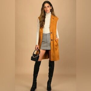 Lulus Camel Suede Sleeveless Trench Coat Brown - Size M